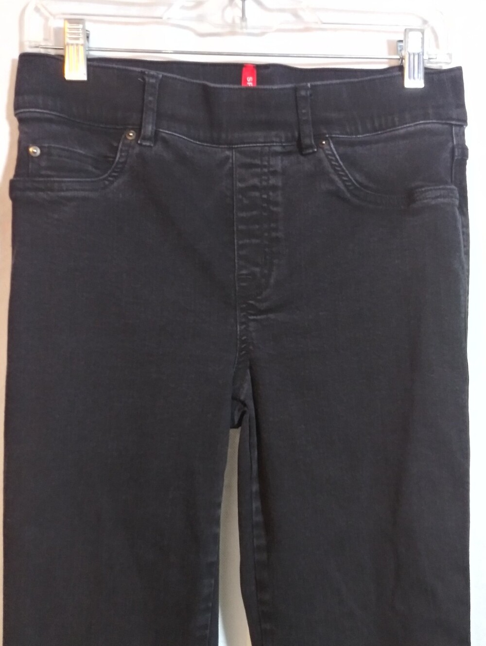 SPANX Black Wash Pull On Flare Jeans Stretchy Petite Size M - Picture 2 of 8